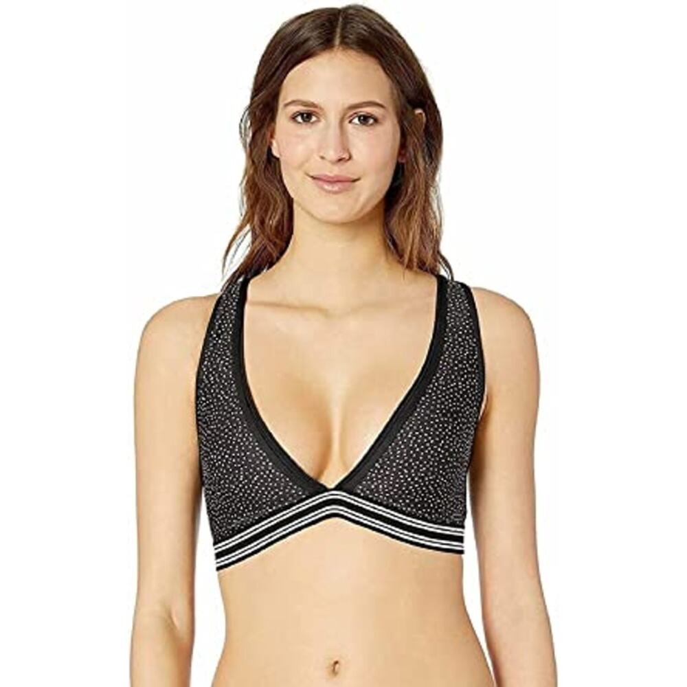 NWT Next Black Stardust Wide Band Sports Bra Criss Cross Back Straps V Neck XS